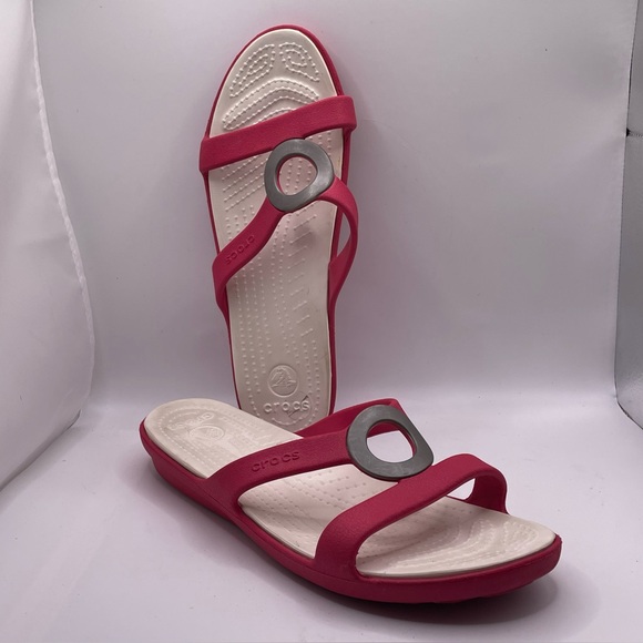 Crocs Sanrah Sandals Women’s Size 10 Pink Strappy Open Toe Beach Summer Tropical - Picture 1 of 6
